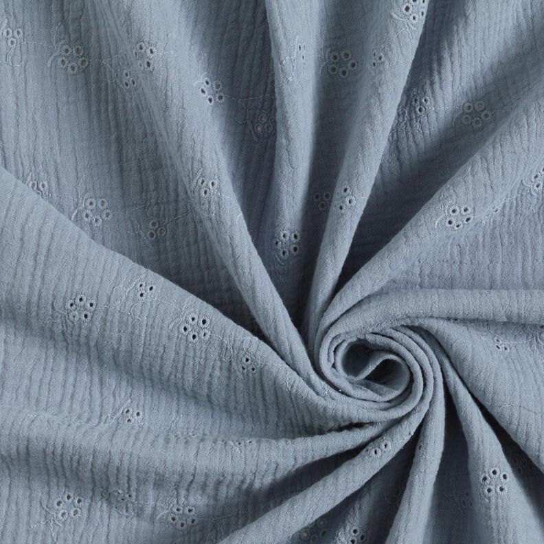 Muslin/Dubbel-krinkelväv Engelskt broderi blomrankor – blågrått,  image number 3
