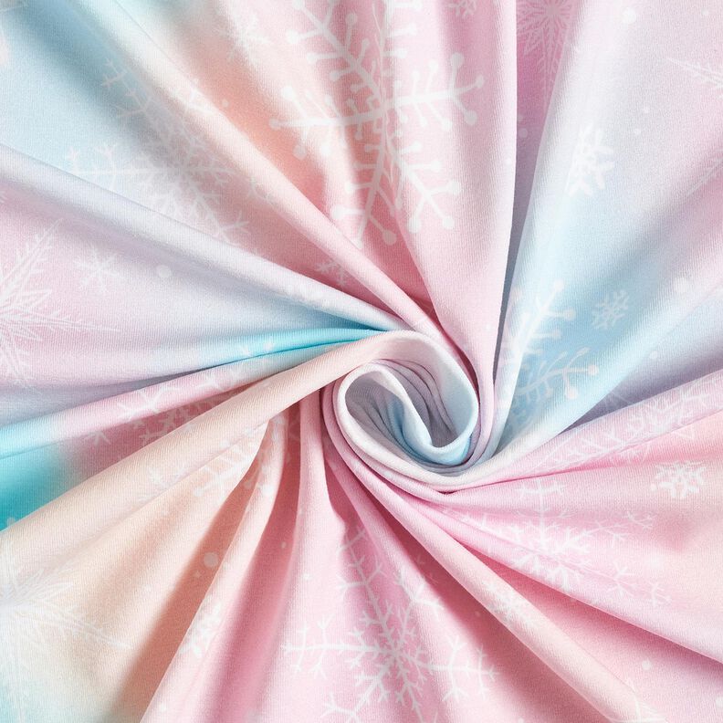 Bomullsjersey snöflingor i akvarellskala | Glitzerpüppi – isblå/rose,  image number 3