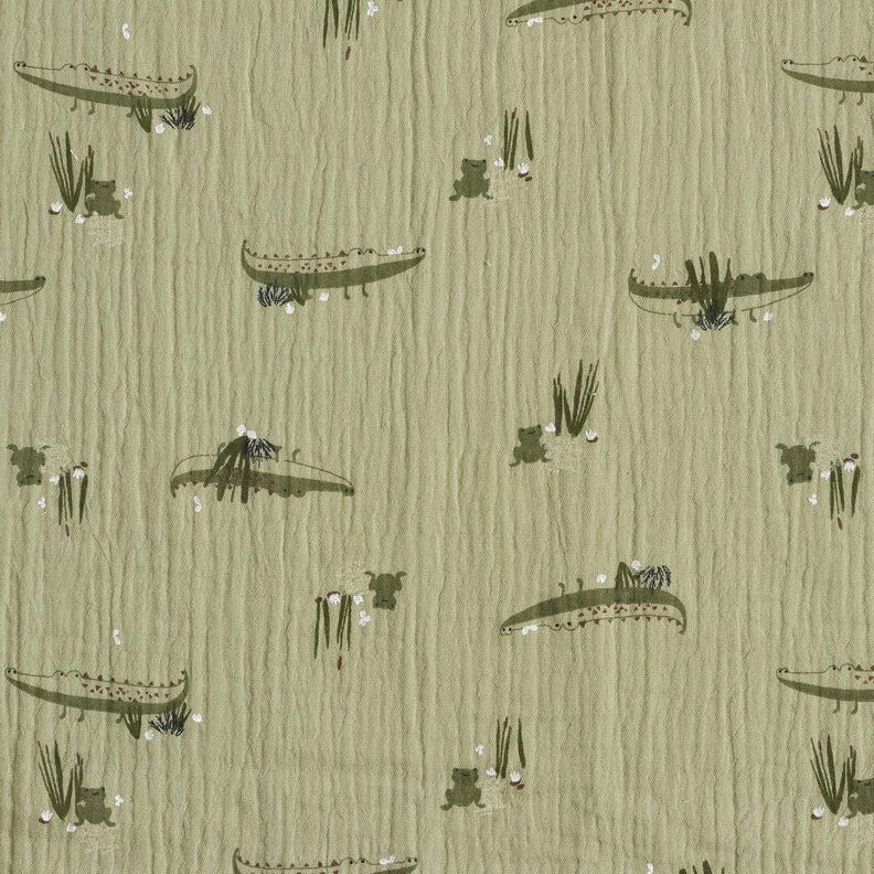 Muslin/Dubbel-krinkelväv Krokodiler och grodor – vass,  image number 1