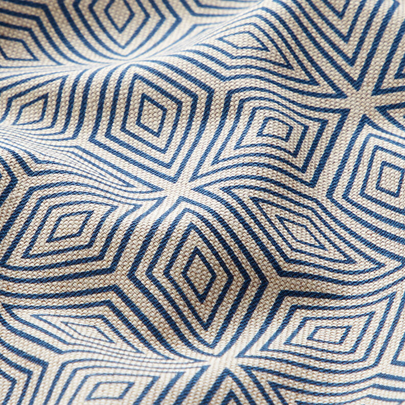 Dekorationstyg halvpanama 3D-kuber – blå/natur,  image number 2