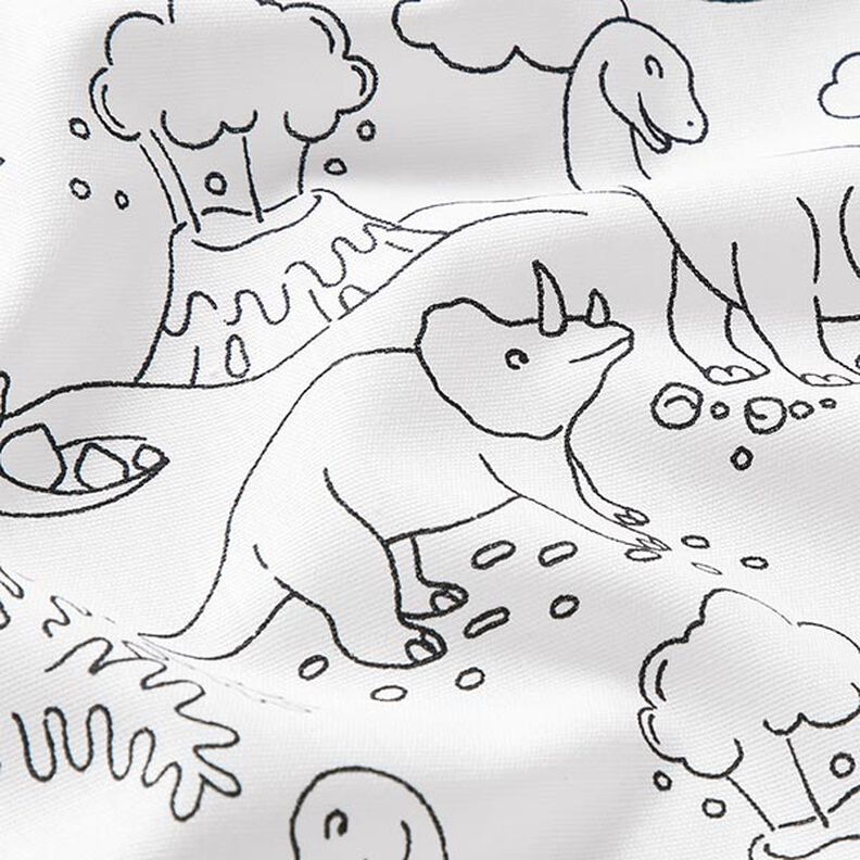Bomullspoplin Tyg att färglägga dinosaurier – vit/svart,  image number 2