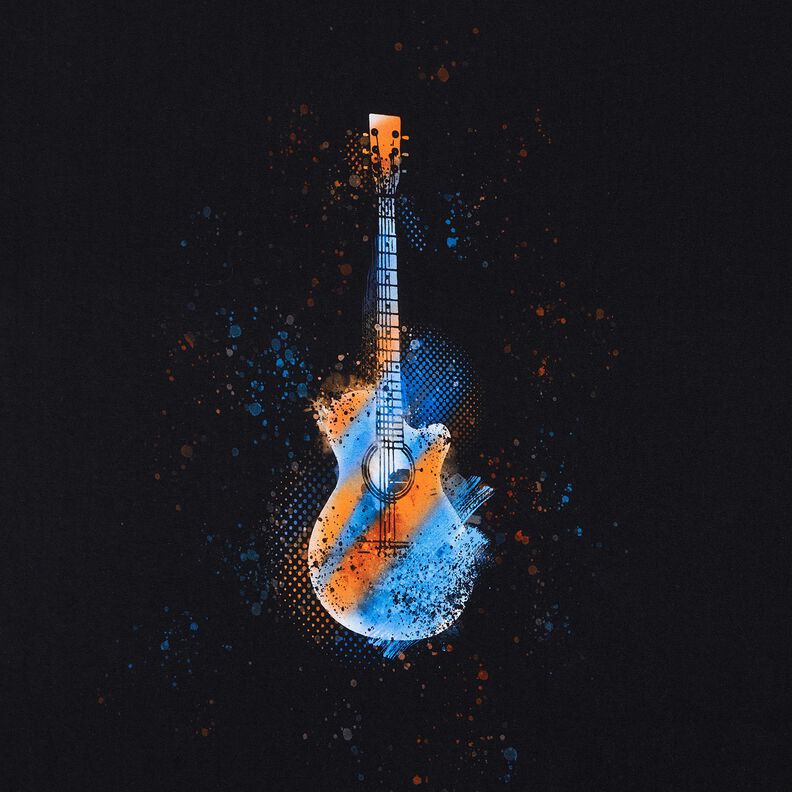 Bomullsjersey Panel gitarr | Glitzerpüppi – svart/brandgul,  image number 7