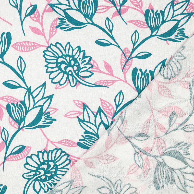 Viskos-linne-mix Blommor | Poppy Fabrics – elfenbensvit/turkos,  image number 4