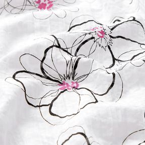 Crinkle-voile blommor och leopardmönster – vit/svart, 