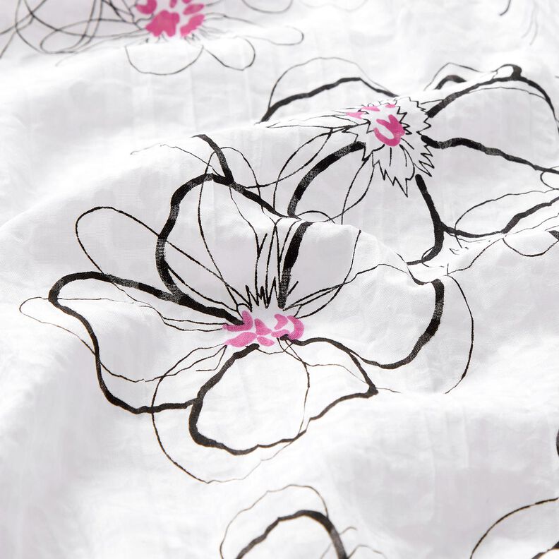 Crinkle-voile blommor och leopardmönster – vit/svart, image number 2