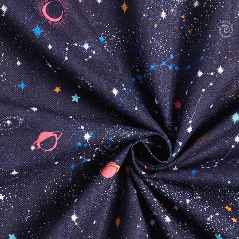Dekorationstyg Halvpanama färgglatt universum – marinblått,  image number 4