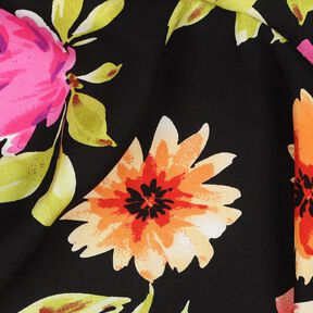 Viskostyg Stora blommor digitaltryck – svart/purpur, 