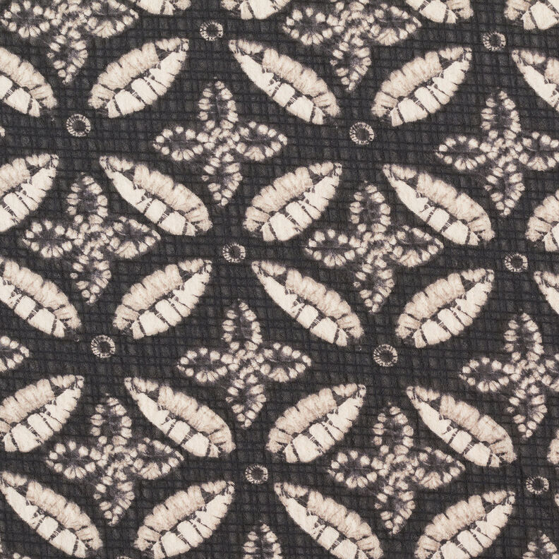 Crepe-chiffong bladtryck – svart/beige, image number 1