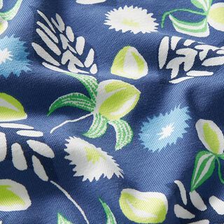 Bomullsjersey blommor & blad – jeansblå | Stuvbit 80cm, 