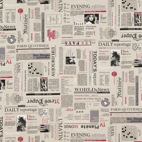 Dekorationstyg Halvpanama internationell tidning – natur/svart, 