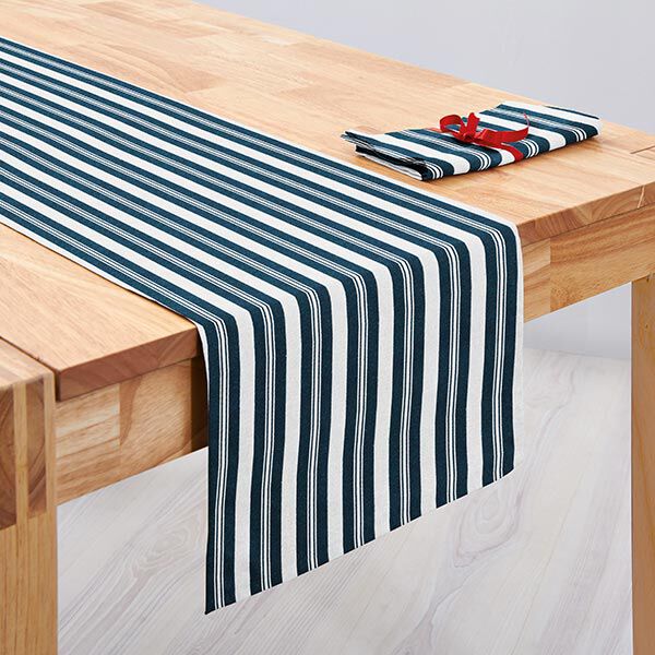Dekorationstyg Jacquard ränder – havsblå/vit, image number 7