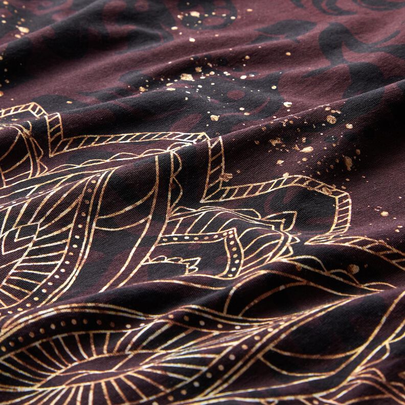 BomullsjerseyBrodyrtyg mandala med guldprickar | Glitzerpüppi – svartbrun/guld,  image number 7