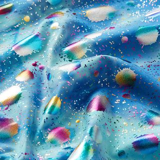 Foliejersey batik Färgglada glitterblobbar – blå, 