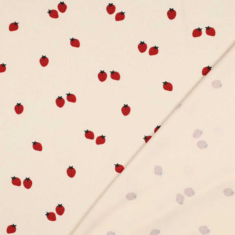 GOTS Bomullsjersey jordgubbar | Poppy Fabrics – ljusbeige/karminröd,  image number 4