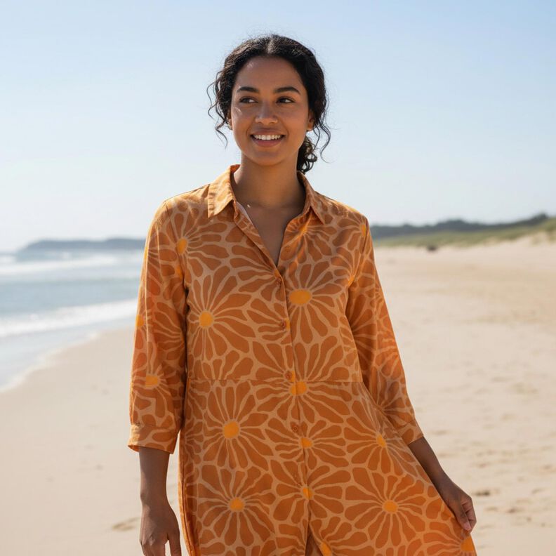 Viskospoplin blommor &ndash; kanel/karamell,  image number 5