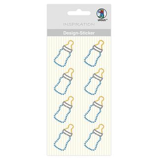 Designklistermärke baby nappflaska pojke  – blå/gul, 
