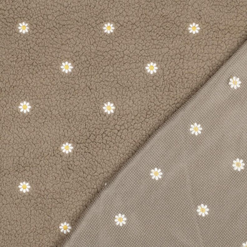 Teddyplysch broderade småblommor | Poppy Fabrics – mörk gråbrun, image number 4
