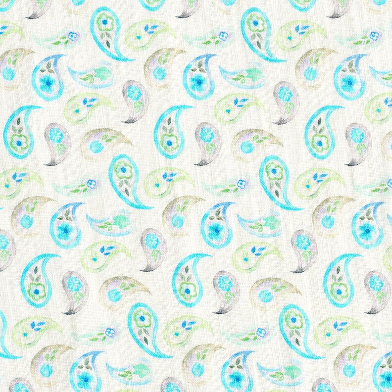 linnemix paisley – elfenbensvit/ljus turkos,  image number 1
