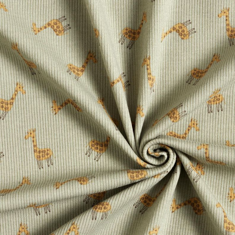 Ribbad jersey Söta giraffer – khaki,  image number 3