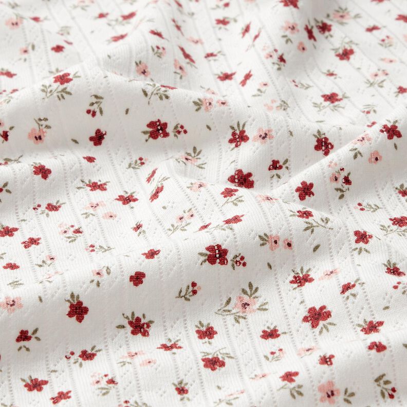 Ajour Bomullsjersey småblommor – elfenbensvit, image number 2