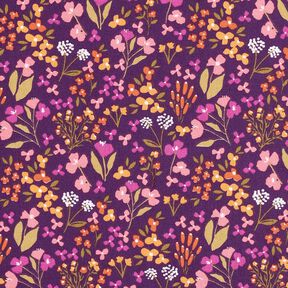 Bomullstyg Kretong Ängsblommor – aubergine/rosa, 