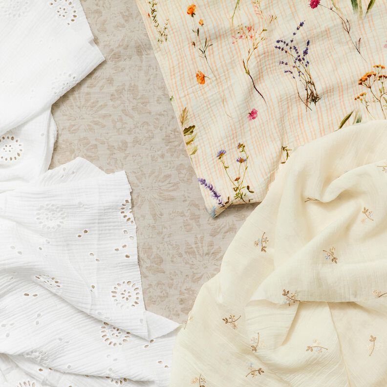 Muslin/Dubbel-krinkelväv Linne-mix Blommor – mandel,  image number 5