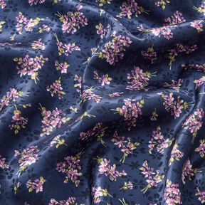 Stretch Satin Jacquard Blombuketter – marinblå, 