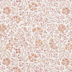 Bomullstyg Kretong delikata blomstermönster – vit/kanel,  Bomullstyg Kretong delikata blomstermönster – vit/kanel,