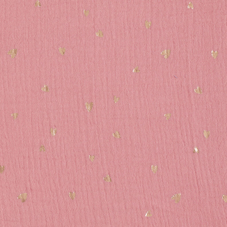 Muslin/Dubbel-krinkelväv Hjärtan Folietryck | by Poppy mörk gammelrosa/guldmetallic,  image number 1