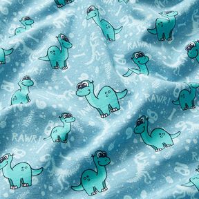 Bomullsjersey Dinosaurier och fossiler | Glitzerpüppi – ljusblått/pepparmynta, 