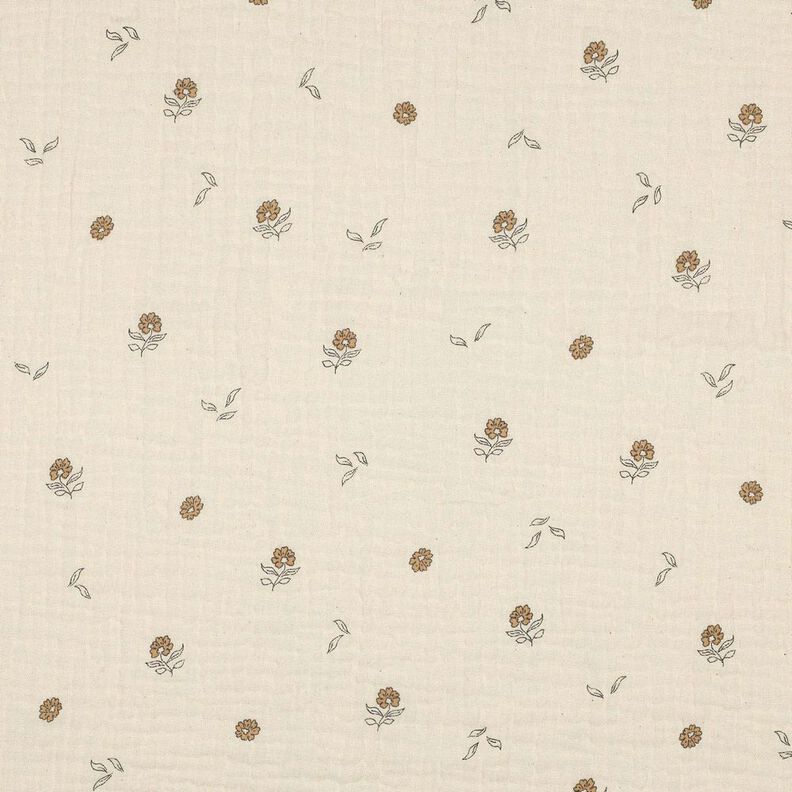 GOTS Muslin/Dubbel-krinkelväv Romantiska blommor  | Poppy Fabrics – ljusbeige/kanel,  image number 1