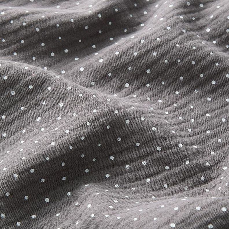 Muslin/Dubbel-krinkelväv prickar – skiffergrått/vit, image number 2