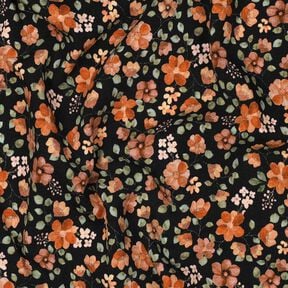 GOTS Bomullsjersey höstblommor Digitaltryck – svart/persikofärgad,  GOTS Bomullsjersey höstblommor Digitaltryck – svart/persikofärgad,
