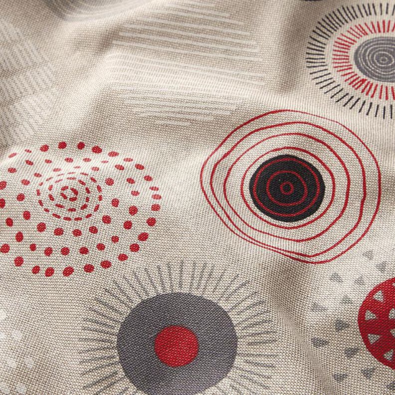 Dekorationstyg Halvpanama målade cirklar – rött/natur,  image number 2