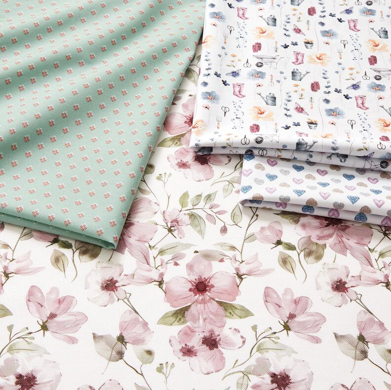 Bomullstyg Poplin Trädgårdsarbete – vit/blågrått, image number 5