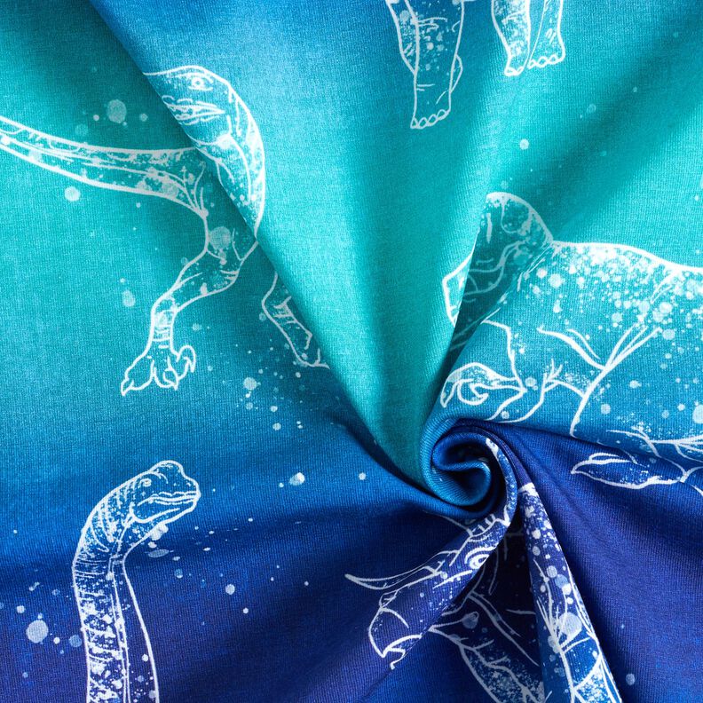Bomullsjersey Dinosauriekonturer | Glitzerpüppi – blålila/pepparmynta,  image number 3