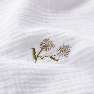 Muslin/Dubbel-krinkelväv Broderade småblommor – vit, 