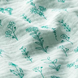 GOTS Muslin/Dubbel-krinkelväv Växter | Tula – pastellgrönt, 