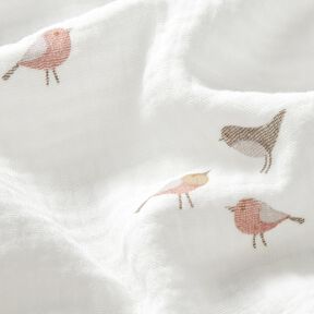 Muslin/Dubbel-krinkelväv småfåglar – elfenbensvit, 