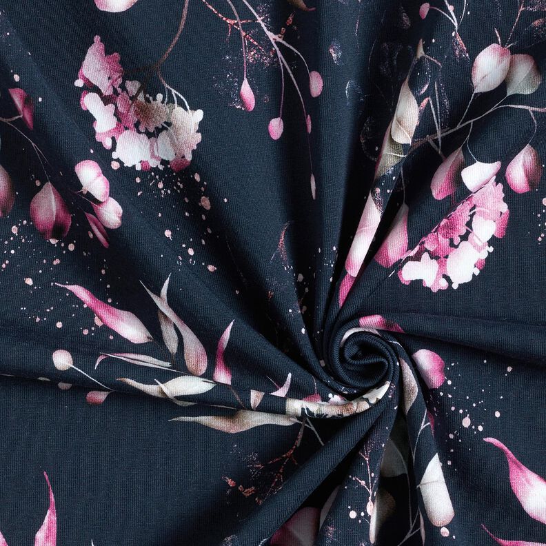 Bomullsjersey eukalyptus och hortensior | Glitzerpüppi – nattblå/rosa,  image number 3