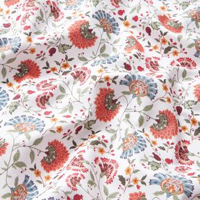 Bomullstyg Poplin Eleganta blomrankor – vit/bär, 