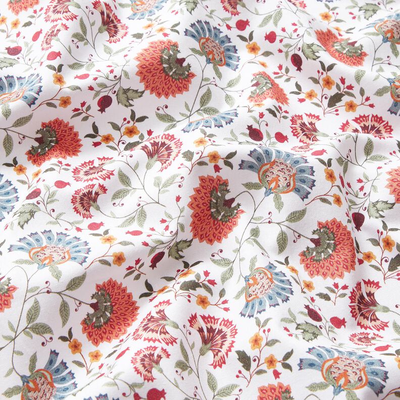 Bomullstyg Poplin Eleganta blomrankor – vit/bär, image number 2