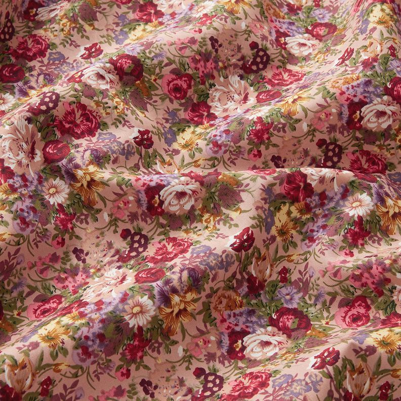 Bomullspoplin romantisk blombukett – ljus gammelrosa/kaminrött, image number 2