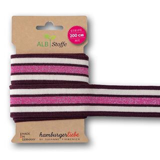 Band av ekologisk jacquard Stripe Me College [200 cm | 3,5 cm ] | Albstoffe  – fläder/vit, 