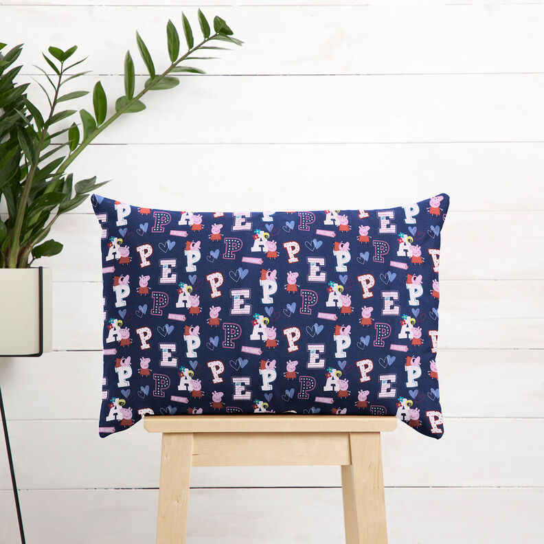 Bomullspoplin Peppa gris-bokstäver Licenstyg | ABC Ltd – indigo,  image number 7
