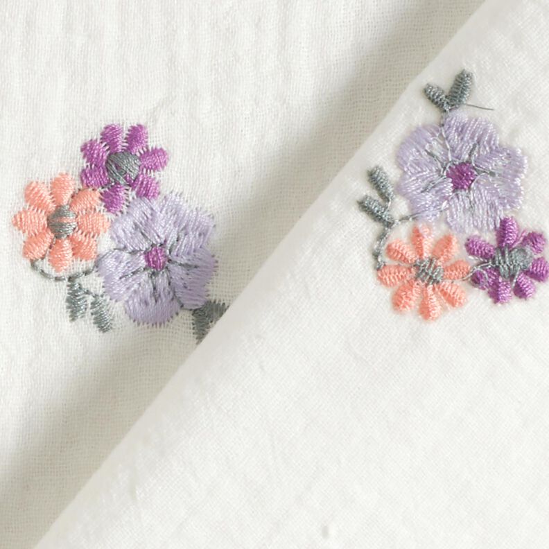 Muslin/Dubbel-krinkelväv Broderade blommor | Poppy Fabrics – vit,  image number 4