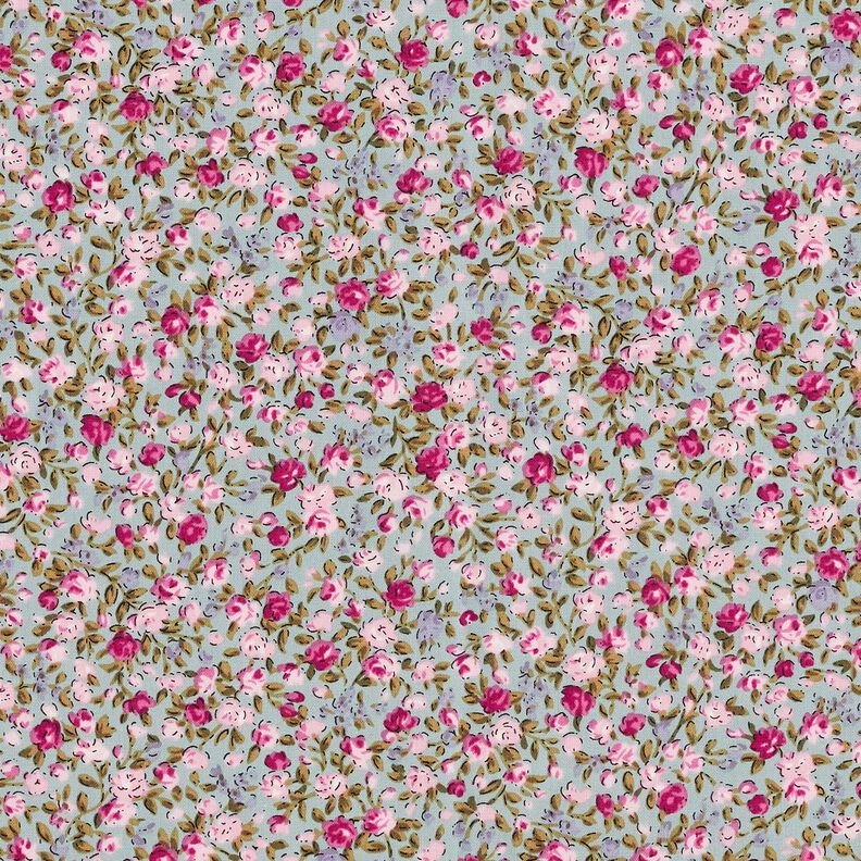 Bomullspoplin hav av rosor – himmelsblå/ljusrosa, image number 1